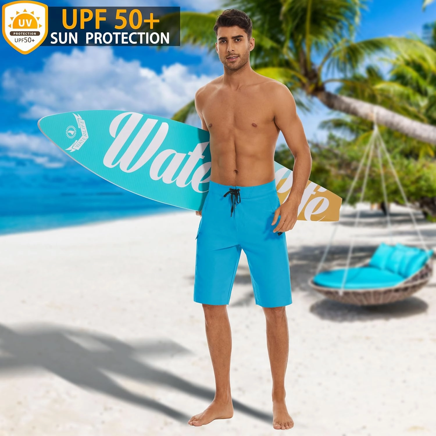 22" Men's Board Shorts Swimwear No Mesh Lining - Long Swim Trunks Surf Shorts Bathing Suit with Zipper Pocket UPF50 
