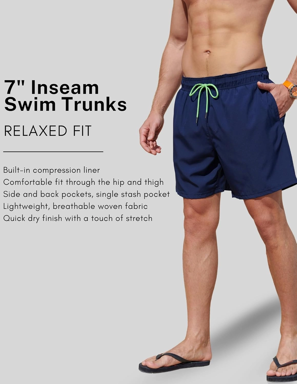 2 Pack: Men's 7" Swim Trunks with Compression Liner, Quick Dry Stretch Swimming Shorts Bathing Suits Swimwear