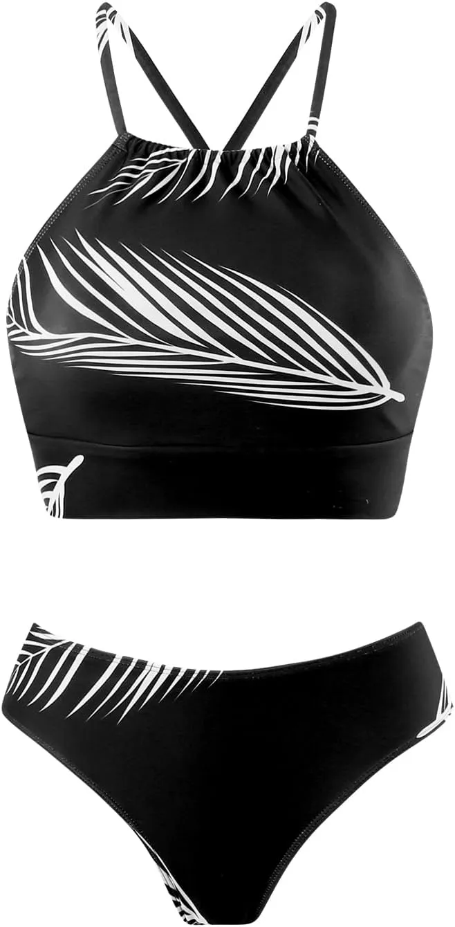 3 Piece Swimsuits for Women High Waisted Bikini Sets Retro Swimsuit with Cover up Beach Wrap Skirt