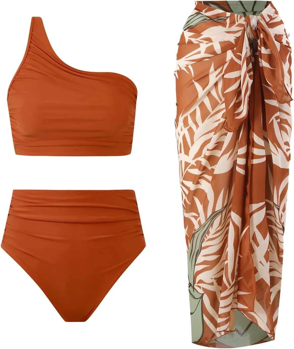 3 Piece Swimsuits for Women High Waisted Bikini Sets Retro Swimsuit with Cover up Beach Wrap Skirt