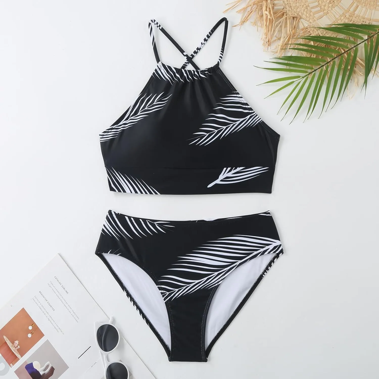 3 Piece Swimsuits for Women High Waisted Bikini Sets Retro Swimsuit with Cover up Beach Wrap Skirt