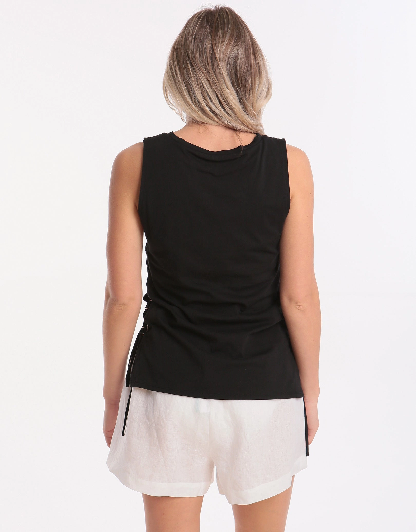 Active Lace Up Singlet Top - Black