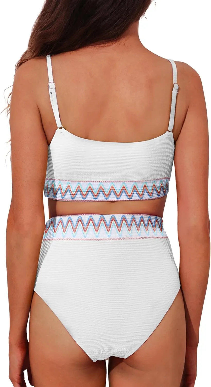 Adisputent Womens High Waisted Bikini Sets Scoop Neck Color Block Swimsuits Retro Two Piece Bathing Suits