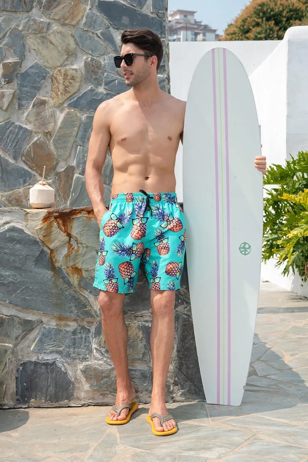Ahegao Men's Swim Trunks Quick Dry 3D Printed Beach Board Shorts with Pockets Cool Mesh Lining Bathing Suits