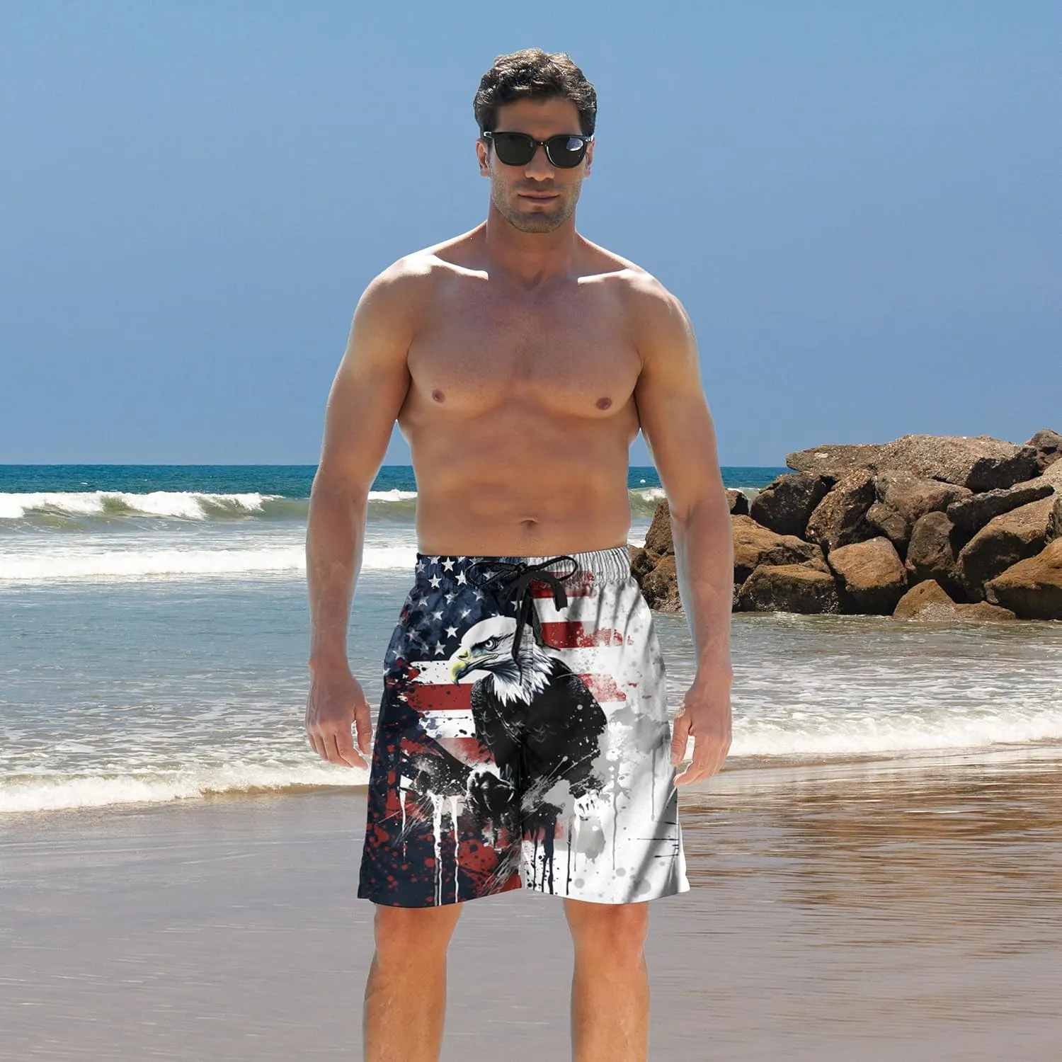 Ahegao Men's Swim Trunks Quick Dry 3D Printed Beach Board Shorts with Pockets Cool Mesh Lining Bathing Suits