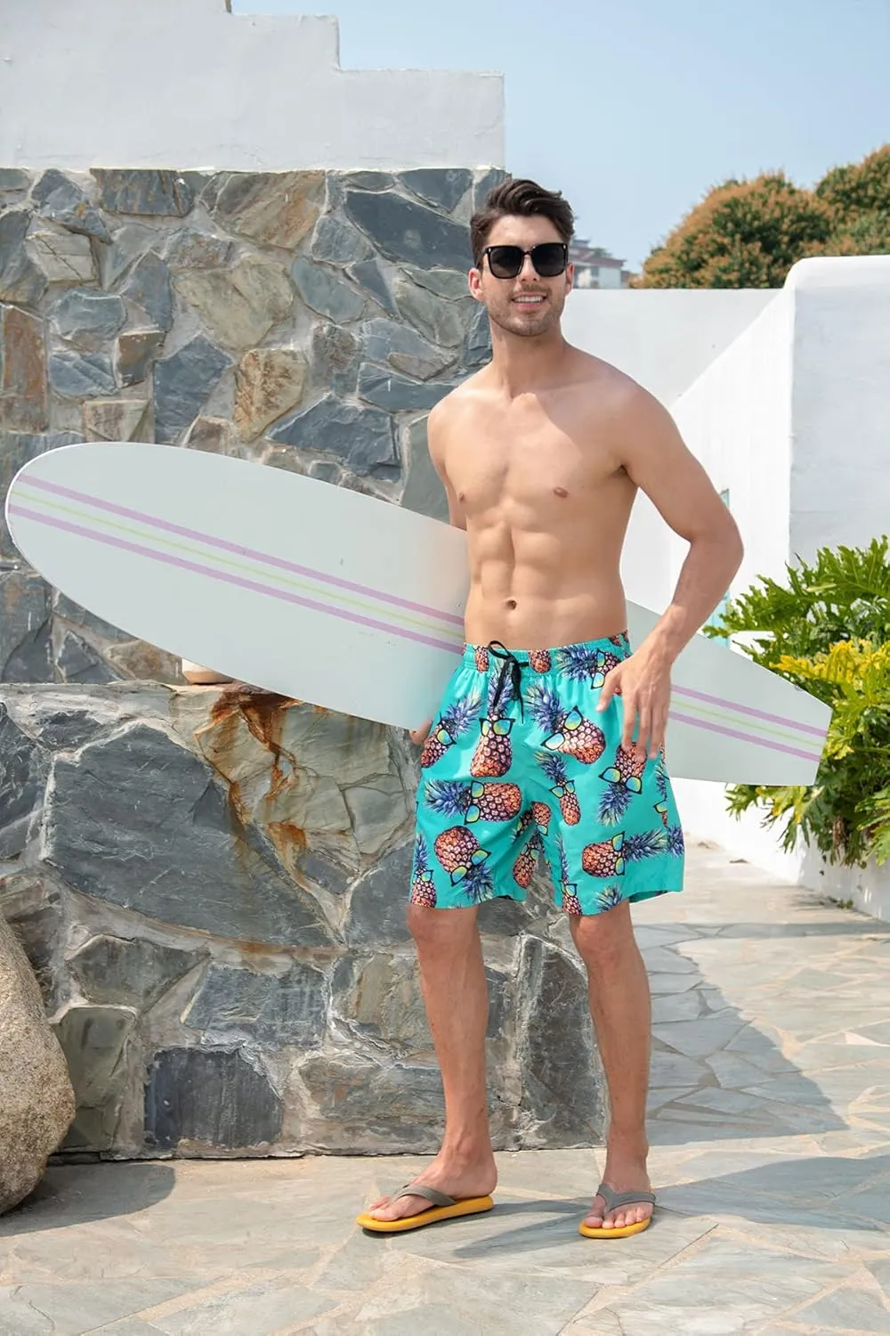 Ahegao Men's Swim Trunks Quick Dry 3D Printed Beach Board Shorts with Pockets Cool Mesh Lining Bathing Suits