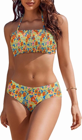AI'MAGE Bikini Set for Women Two Piece Swimsuits 2024 Floral Bathing Suit Bandeau Swimswear with Removable Shoulder Straps