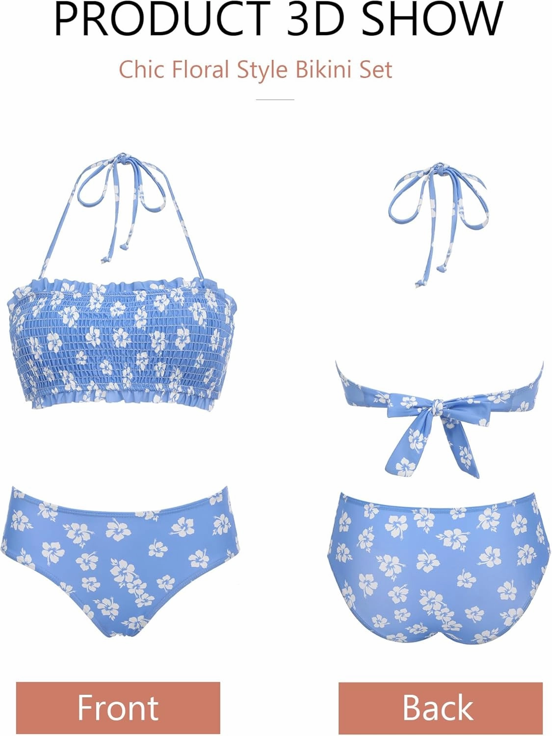 AI'MAGE Bikini Set for Women Two Piece Swimsuits 2024 Floral Bathing Suit Bandeau Swimswear with Removable Shoulder Straps