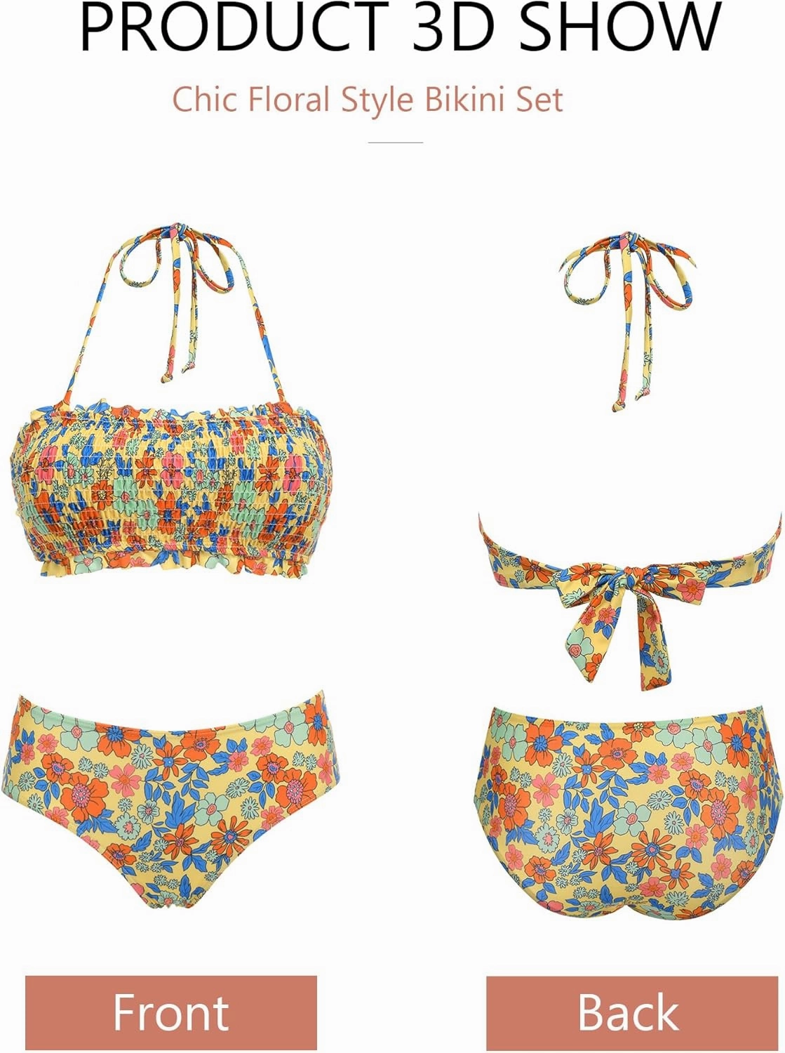 AI'MAGE Bikini Set for Women Two Piece Swimsuits 2024 Floral Bathing Suit Bandeau Swimswear with Removable Shoulder Straps