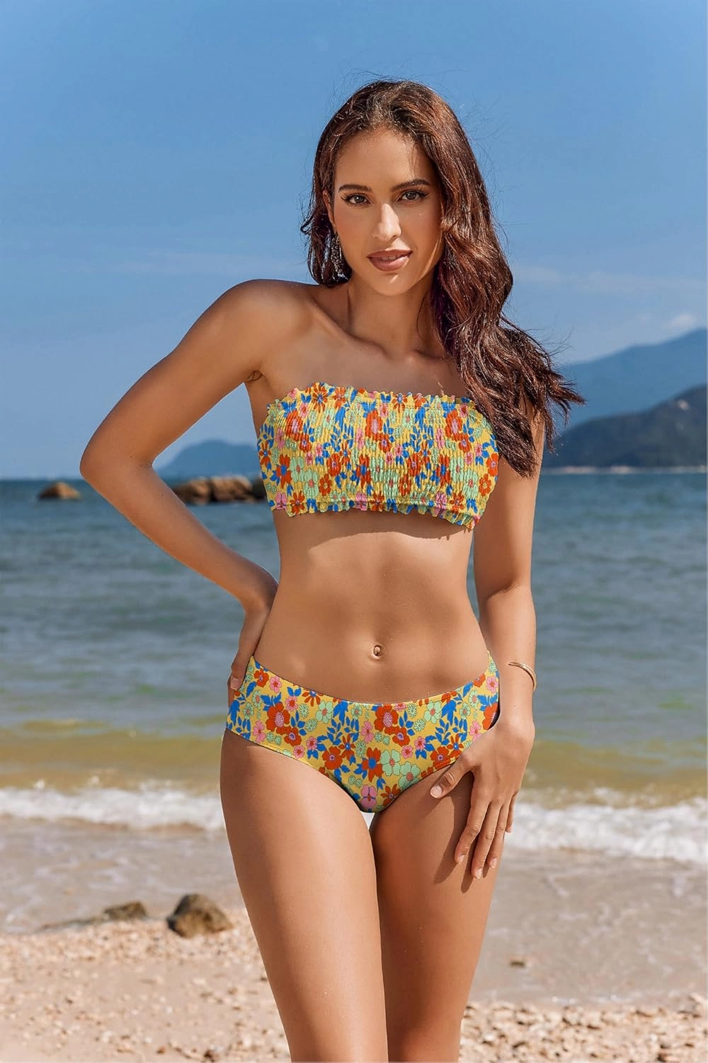 AI'MAGE Bikini Set for Women Two Piece Swimsuits 2024 Floral Bathing Suit Bandeau Swimswear with Removable Shoulder Straps