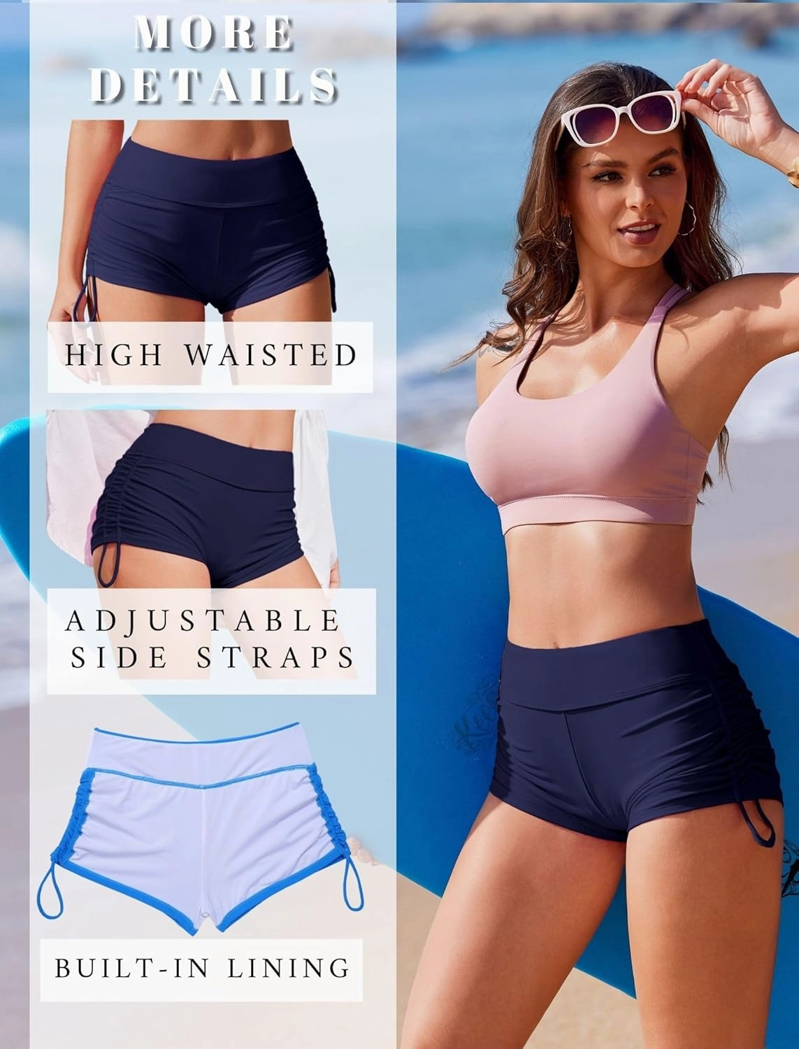 AI'MAGE Womens 3" Swim Board Shorts High Waisted Bathing Suit Bottoms Boy Shorts Adjustable Ruched Side Bikini Shorts S-XXL