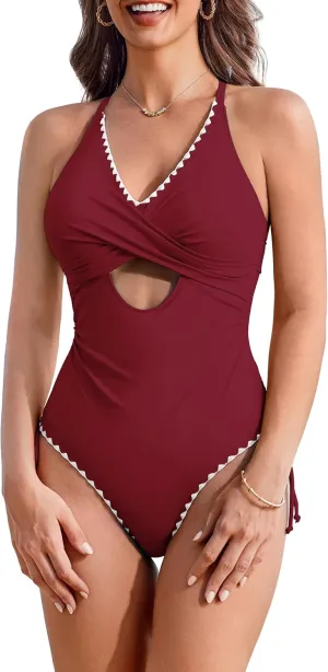 AI'MAGE Women One Piece Swimsuit 2025 Tummy Control Cutout Bathing Suit Wrap Tie Back Swimwear Shell Stitched