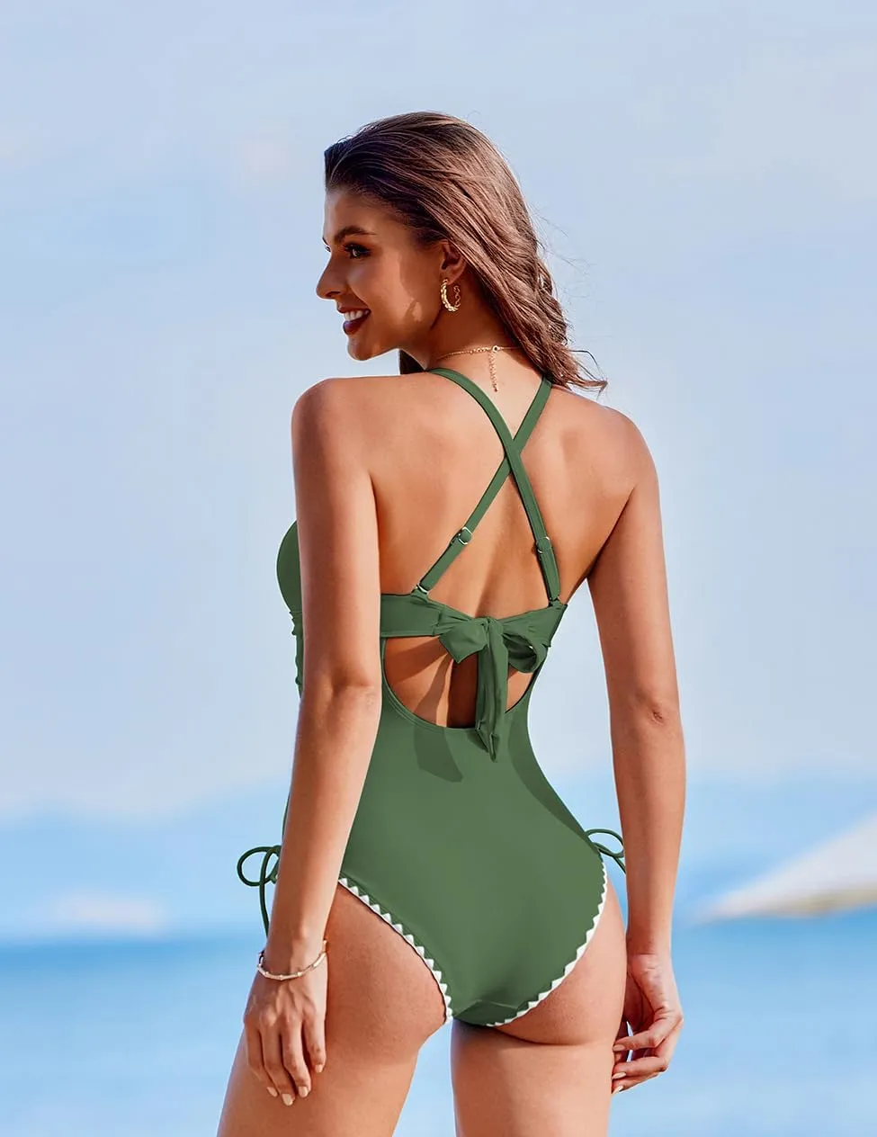 AI'MAGE Women One Piece Swimsuit 2025 Tummy Control Cutout Bathing Suit Wrap Tie Back Swimwear Shell Stitched