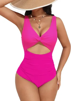 AI'MAGE Women's One Piece Swimsuit High Waisted Bathing Suit Cutout Monokini V Neck Swimwear
