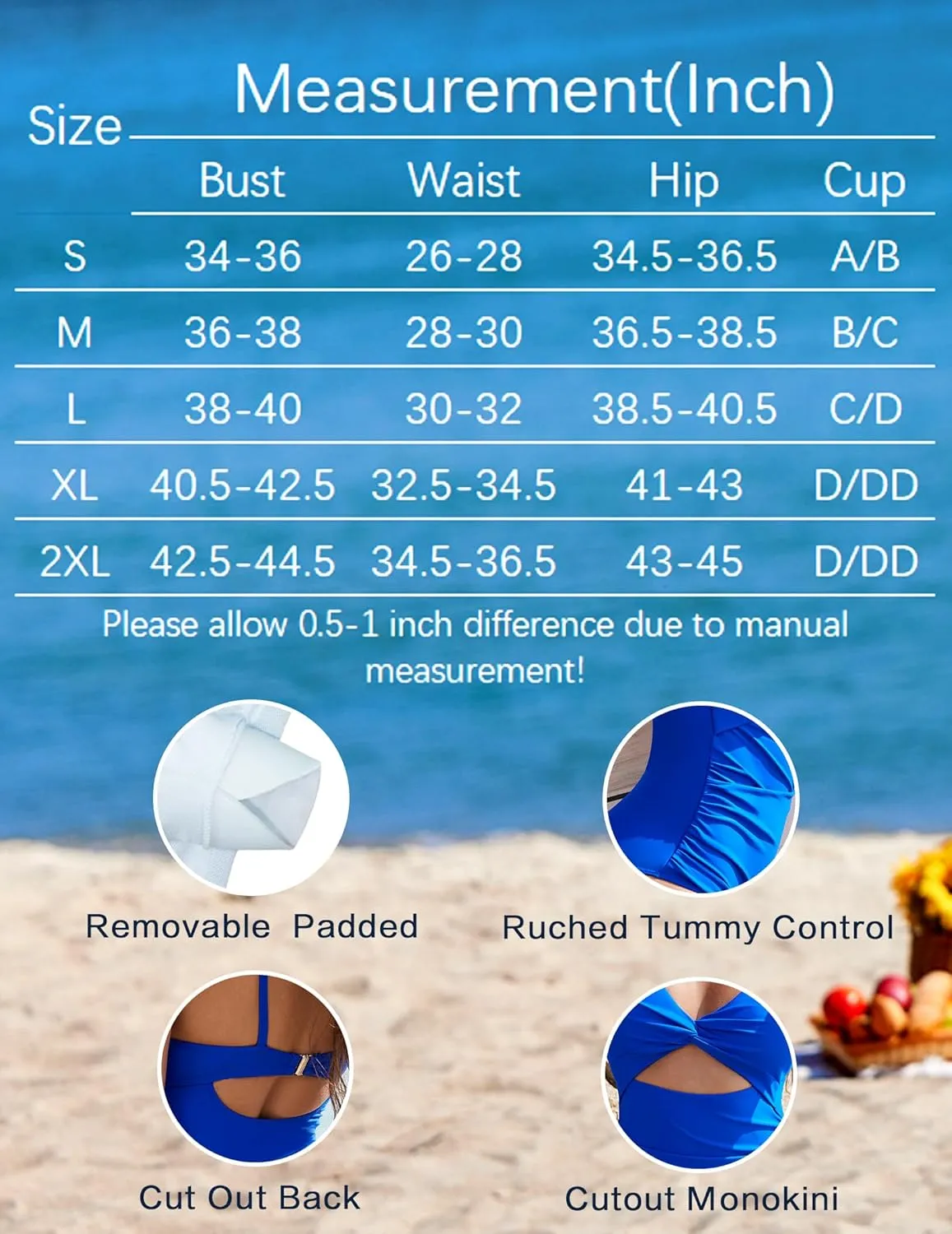 AI'MAGE Women's One Piece Swimsuit High Waisted Bathing Suit Cutout Monokini V Neck Swimwear