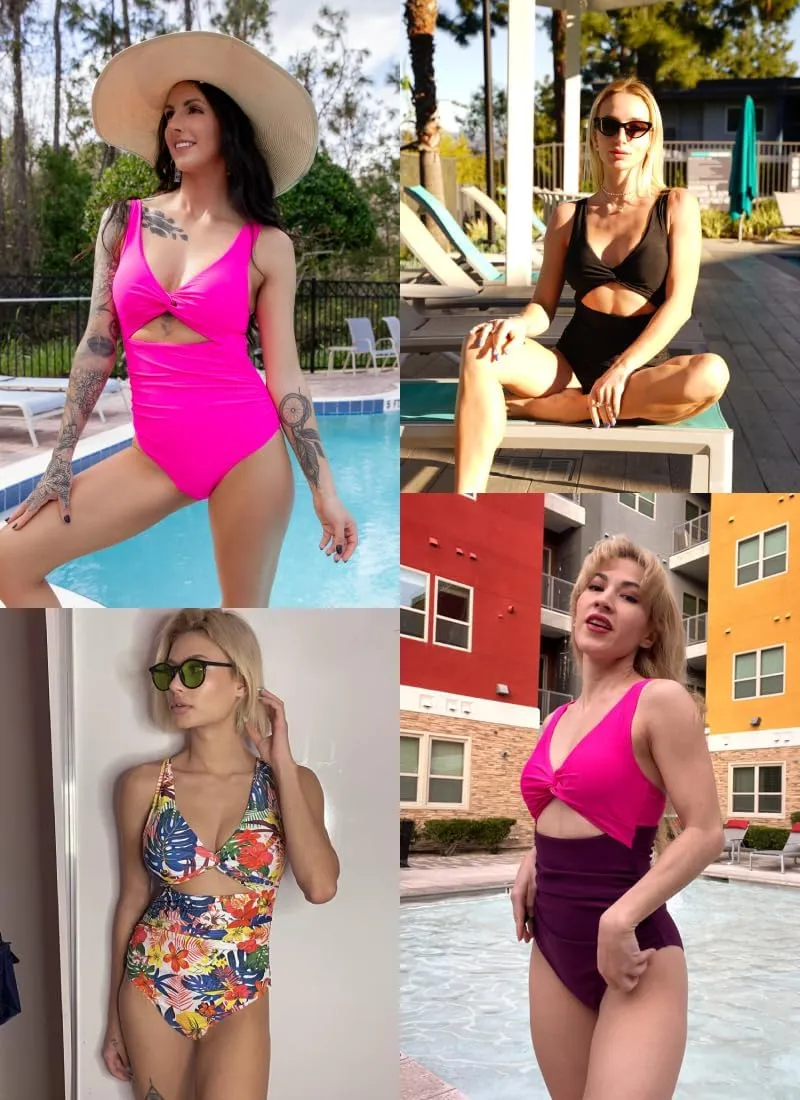 AI'MAGE Women's One Piece Swimsuit High Waisted Bathing Suit Cutout Monokini V Neck Swimwear
