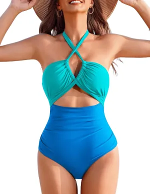 AI'MAGE Womens One Piece Swimsuit Tummy Control Bathing Suit Sexy V Neck Cutout Swimsuits Push Up Swimwear 2025