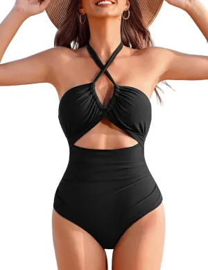 AI'MAGE Womens One Piece Swimsuit Tummy Control Bathing Suit Sexy V Neck Cutout Swimsuits Push Up Swimwear 2025