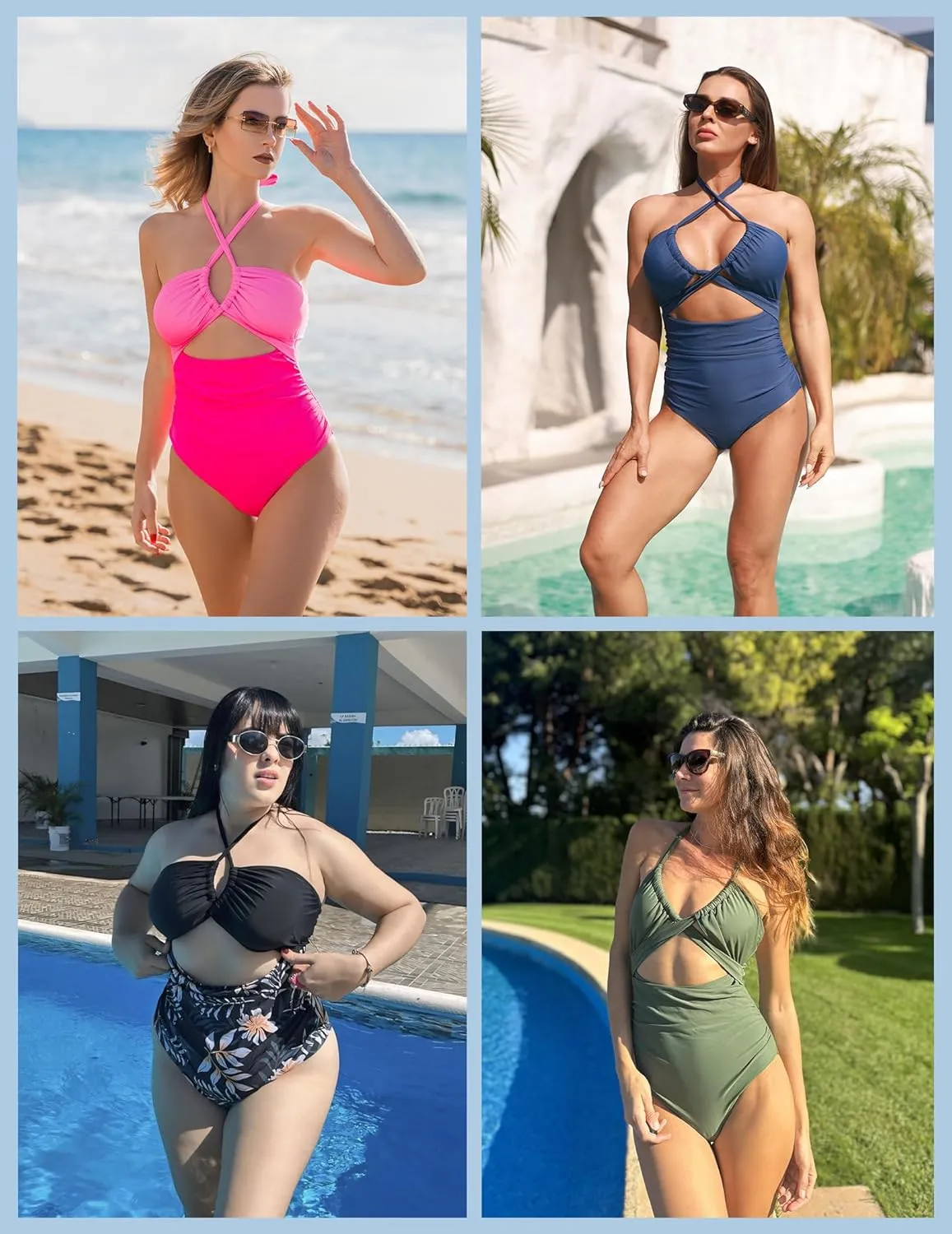 AI'MAGE Womens One Piece Swimsuit Tummy Control Bathing Suit Sexy V Neck Cutout Swimsuits Push Up Swimwear 2025