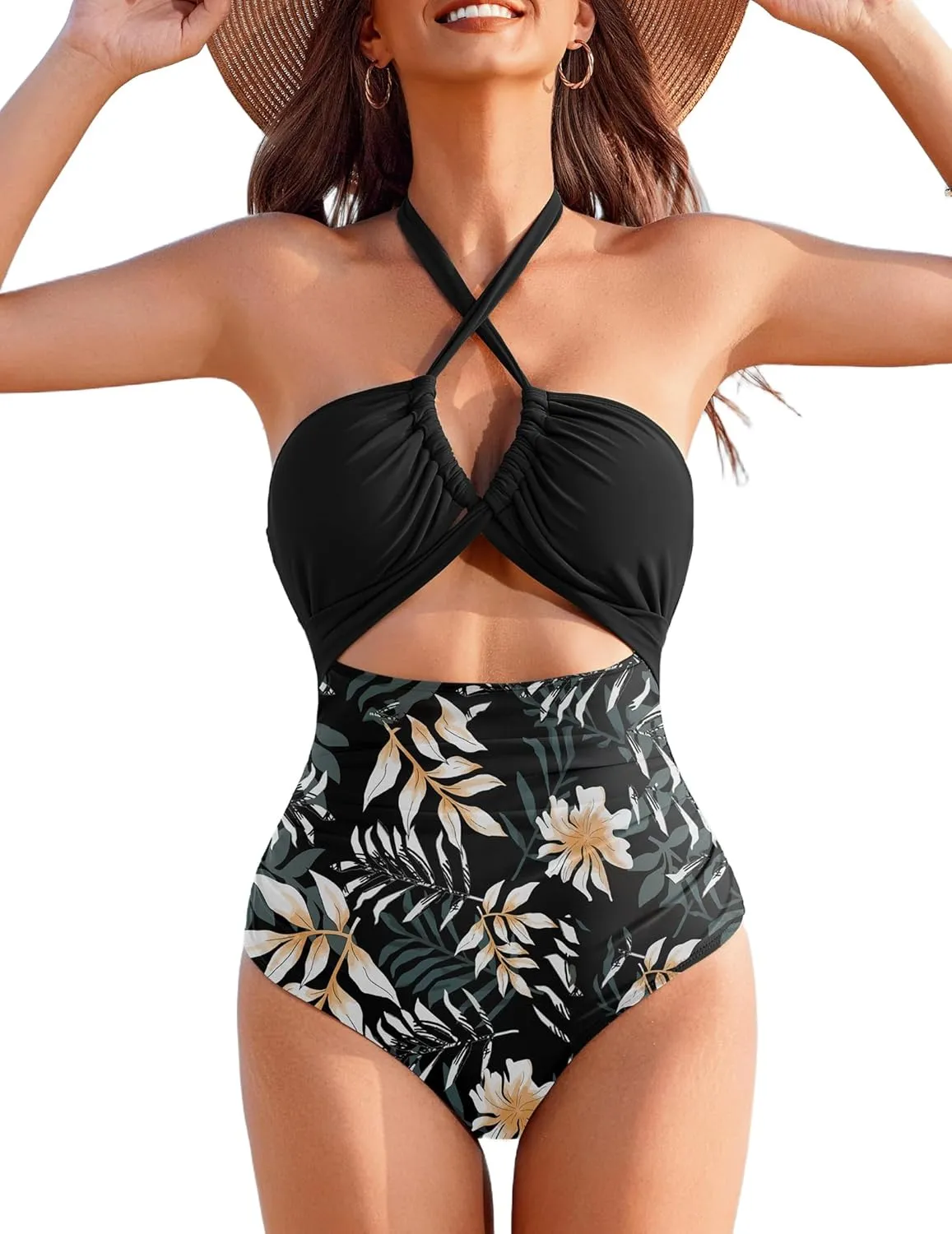 AI'MAGE Womens One Piece Swimsuit Tummy Control Bathing Suit Sexy V Neck Cutout Swimsuits Push Up Swimwear 2025