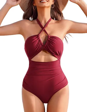 AI'MAGE Womens One Piece Swimsuit Tummy Control Bathing Suit Sexy V Neck Cutout Swimsuits Push Up Swimwear 2025