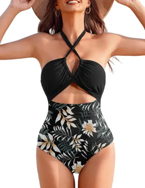 AI'MAGE Womens One Piece Swimsuit Tummy Control Bathing Suit Sexy V Neck Cutout Swimsuits Push Up Swimwear 2025