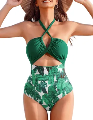 AI'MAGE Womens One Piece Swimsuit Tummy Control Bathing Suit Sexy V Neck Cutout Swimsuits Push Up Swimwear 2025