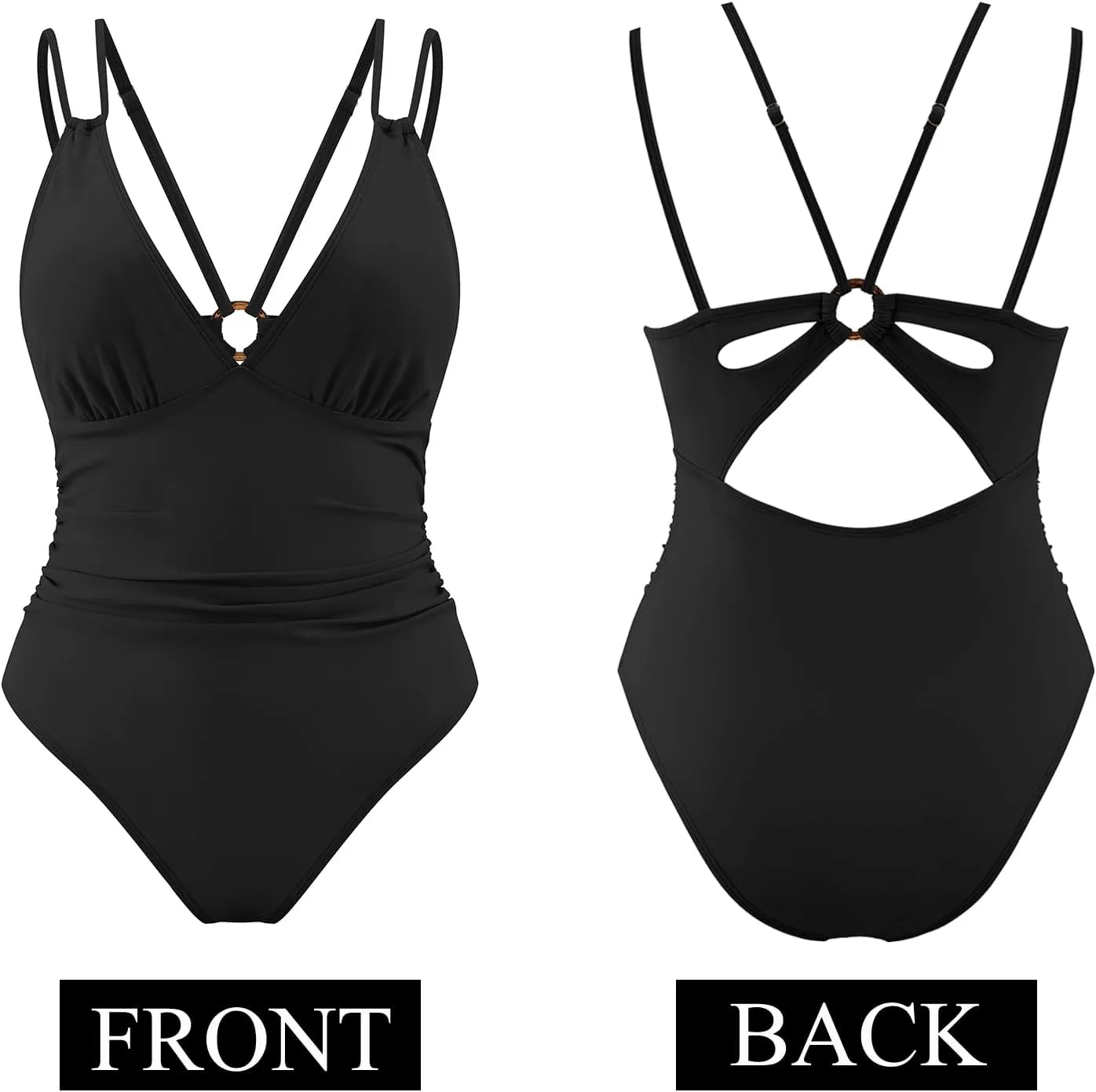 AI'MAGE Womens One Piece Swimsuit V Neck Ruched Bathing Suit Double Straps Crisscross Back Floral Print Swimwear S-XXL