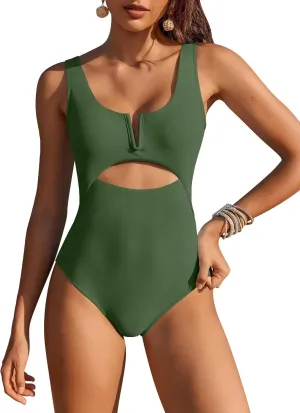 AI'MAGE Womens One Piece Swimsuits Tummy Control Bathing Suit 2025 Cutout High Waisted V Neck Monokini Swimwear
