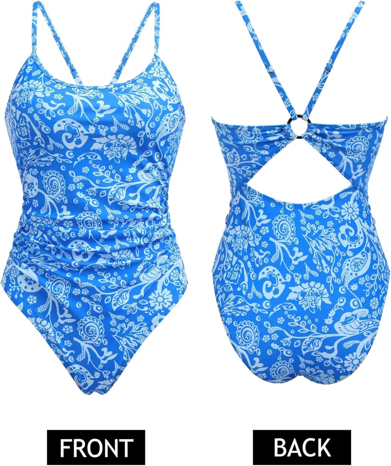 AI'MAGE Women's One Piece Swimsuits Tummy Control Bathing Suits Cutout High Cut Ruched Adjustable Strap Swimwear with O Ring