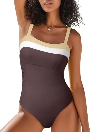 Aleumdr One Piece Swimsuit Women Athletic Bathing Suits Color Block Womens Swimsuits Swimwear