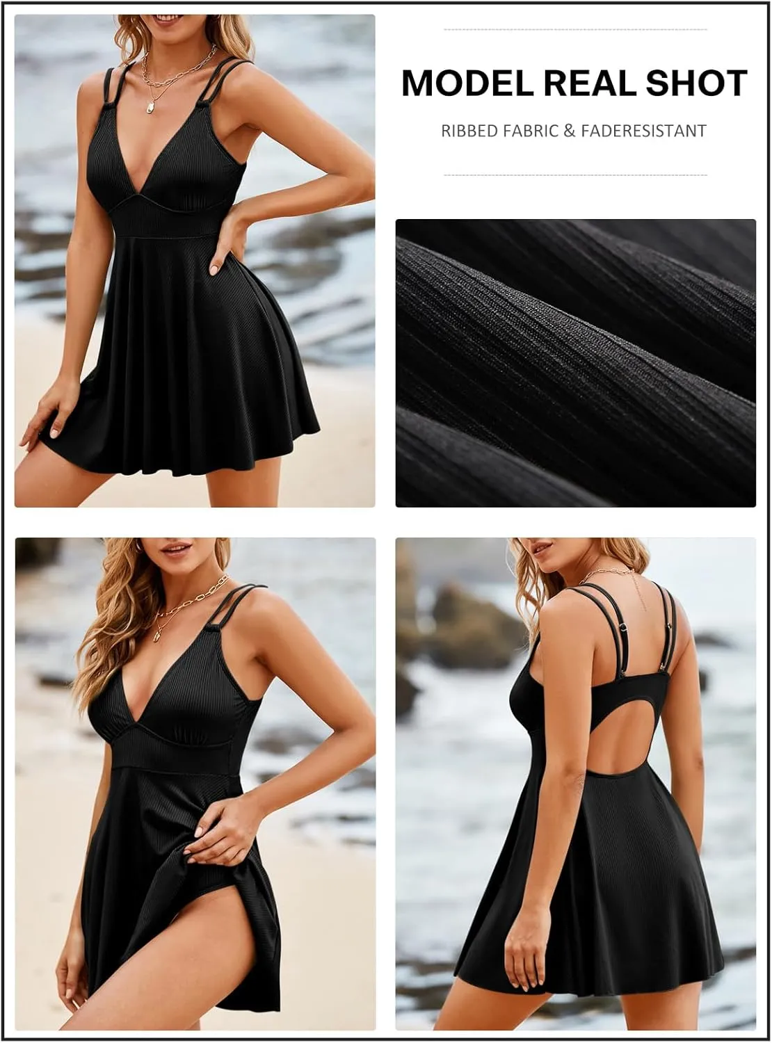 Aleumdr Swim Dress for Women One Piece Tummy Control Swimsuit Ribbed A Line Skirted Bathing Suits