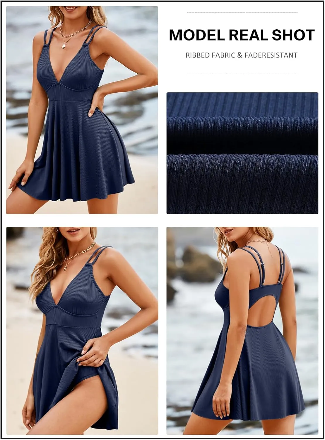 Aleumdr Swim Dress for Women One Piece Tummy Control Swimsuit Ribbed A Line Skirted Bathing Suits