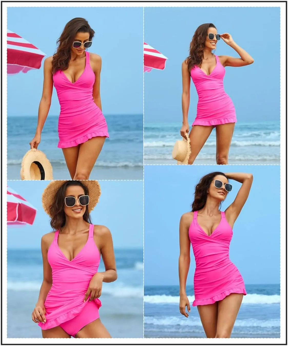 Aleumdr Women Retro Tankini Swimdress Tummy Control Bathing Suits Two Piece Tankini Tops with Bikini Bottoms Twist Swimwear
