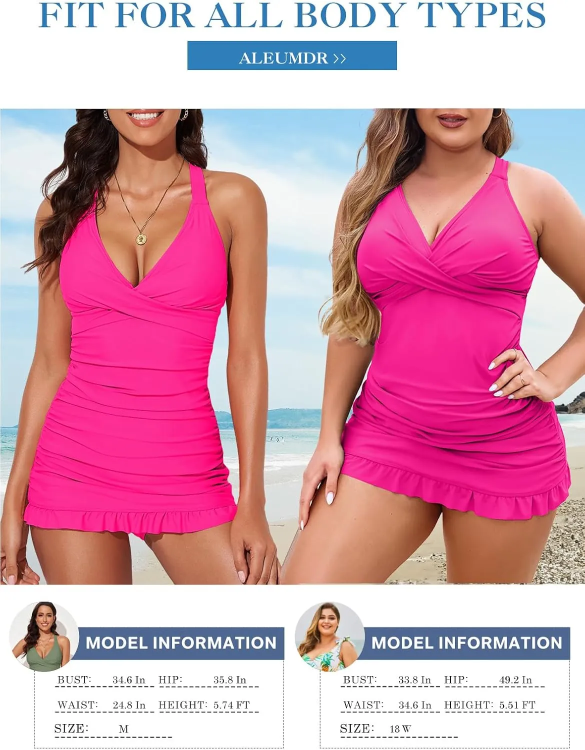 Aleumdr Women Retro Tankini Swimdress Tummy Control Bathing Suits Two Piece Tankini Tops with Bikini Bottoms Twist Swimwear