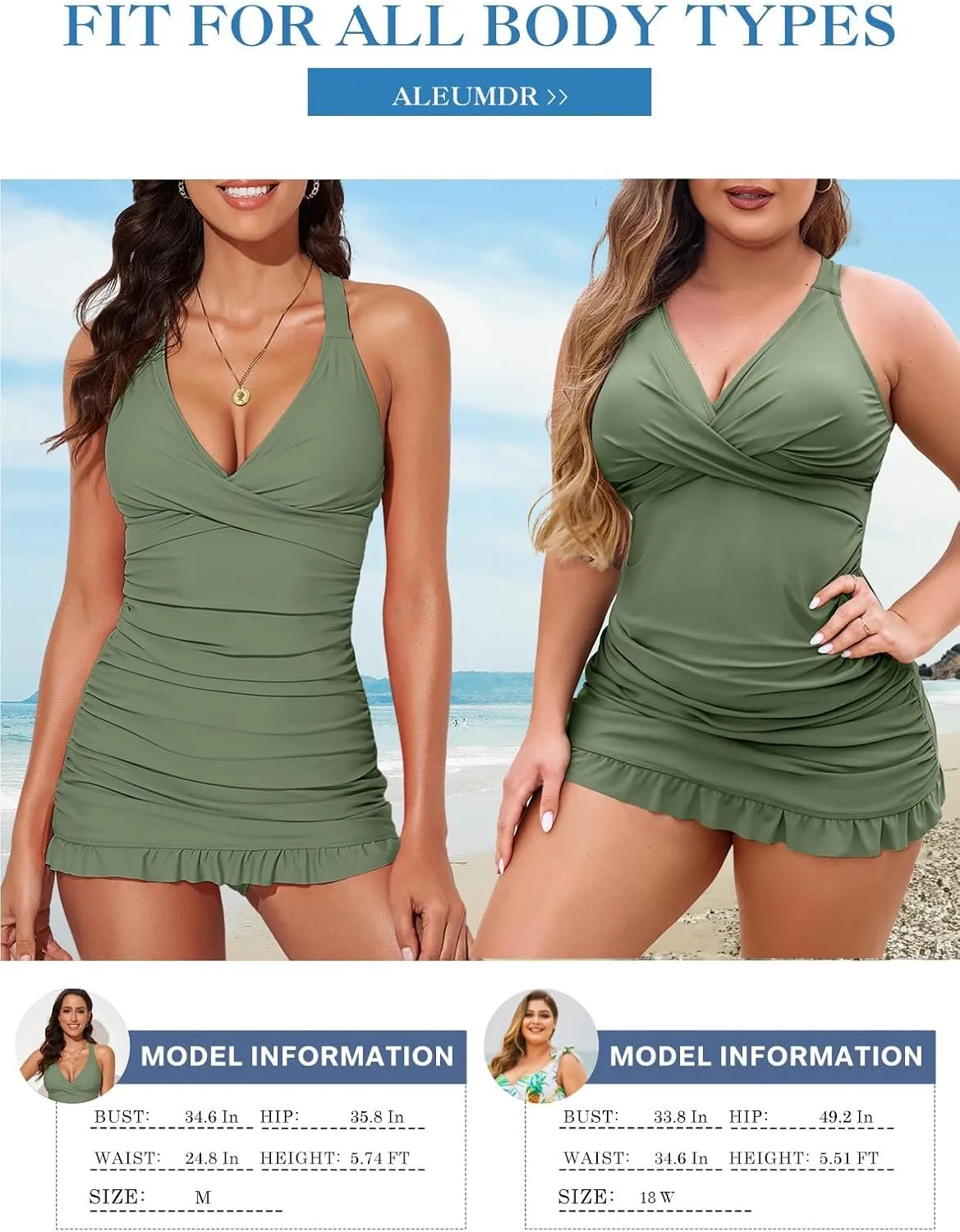 Aleumdr Women Retro Tankini Swimdress Tummy Control Bathing Suits Two Piece Tankini Tops with Bikini Bottoms Twist Swimwear