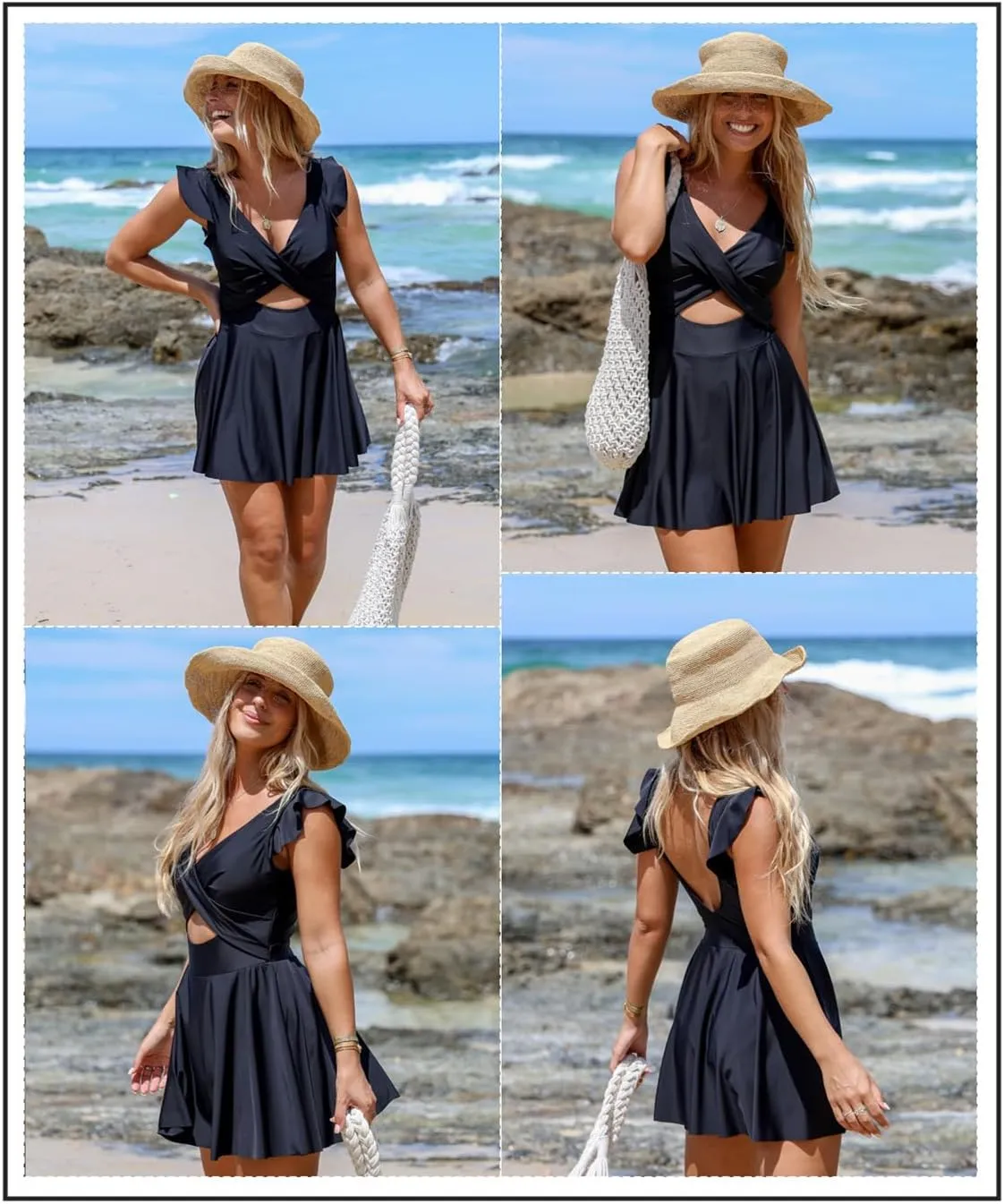 Aleumdr Women's One Piece Swimsuit Ruffle Cutout Swimdress Tummy Control V Neck Wrap Swimwear