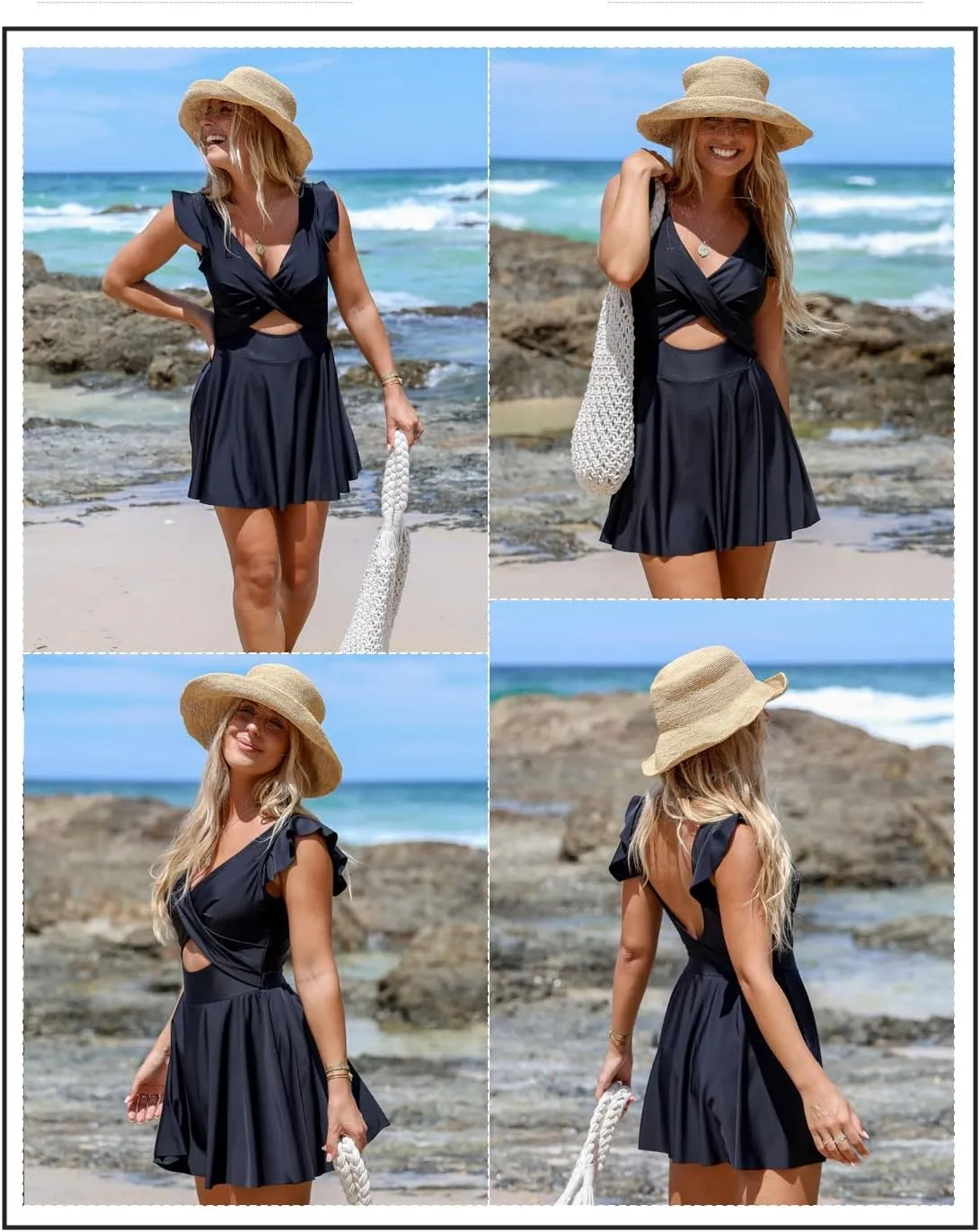 Aleumdr Women's One Piece Swimsuit Ruffle Cutout Swimdress Tummy Control V Neck Wrap Swimwear