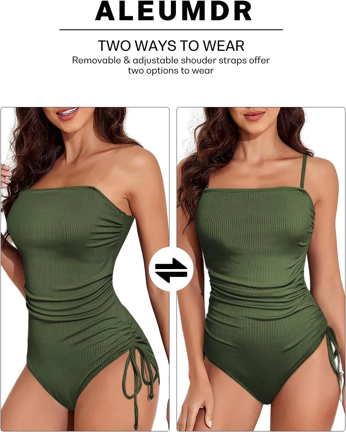 Aleumdr Women's Ribbed One Piece Tummy Control Swimsuit Cheeky Tie Side High Cut Bathing Suit Swimwear