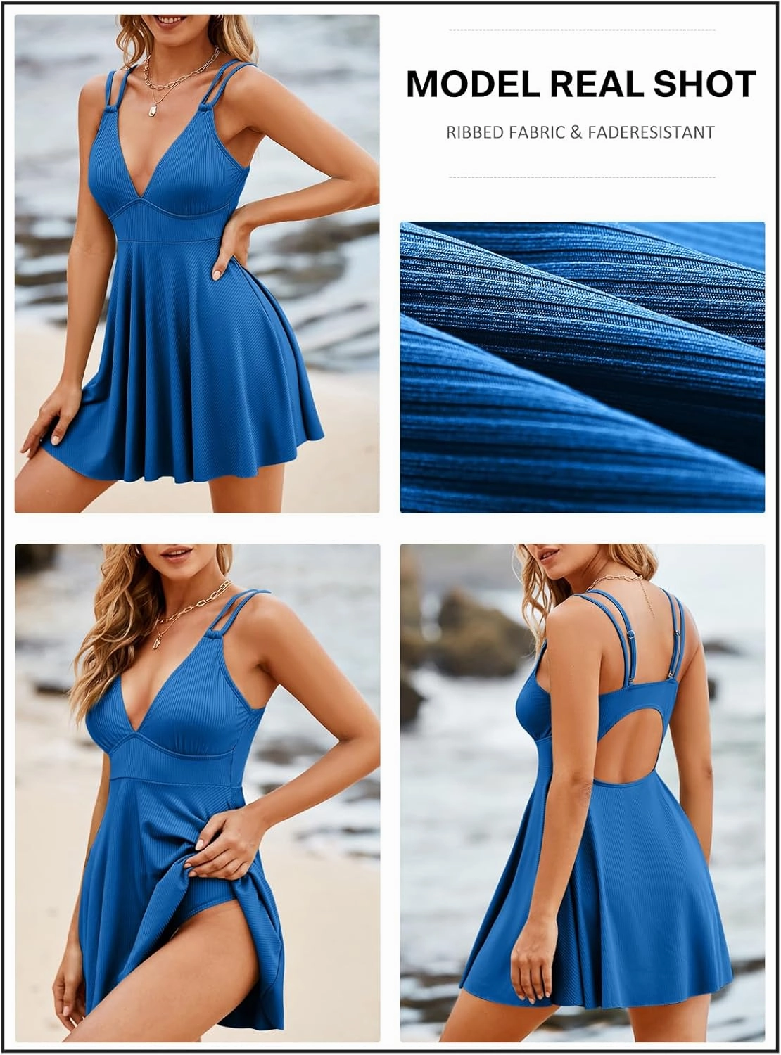 Aleumdr Swim Dress for Women One Piece Tummy Control Swimsuit Ribbed A Line Skirted Bathing Suits