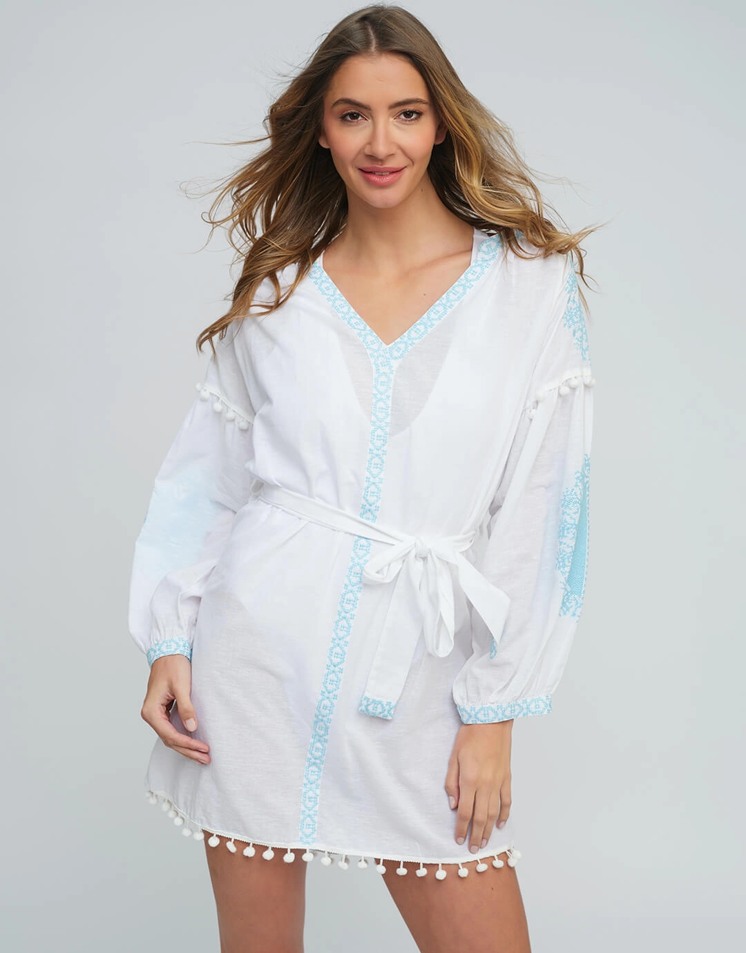 Amara Tunic - White and Light Blue