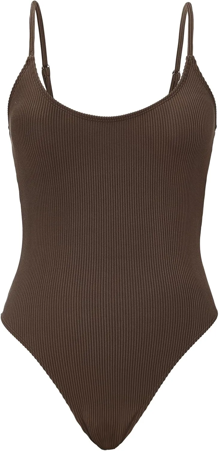 American Trends One Piece Swimsuit Women Swim Suits for Women 2024 Ribbed Open Back Bathing Suit Sexy Slimming Swimsuit