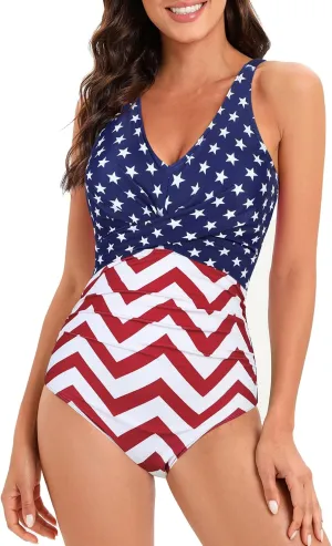 American Trends Swimsuit Women One Piece Tummy Control Bathing Suit for Women Modest V Neck Swimwear