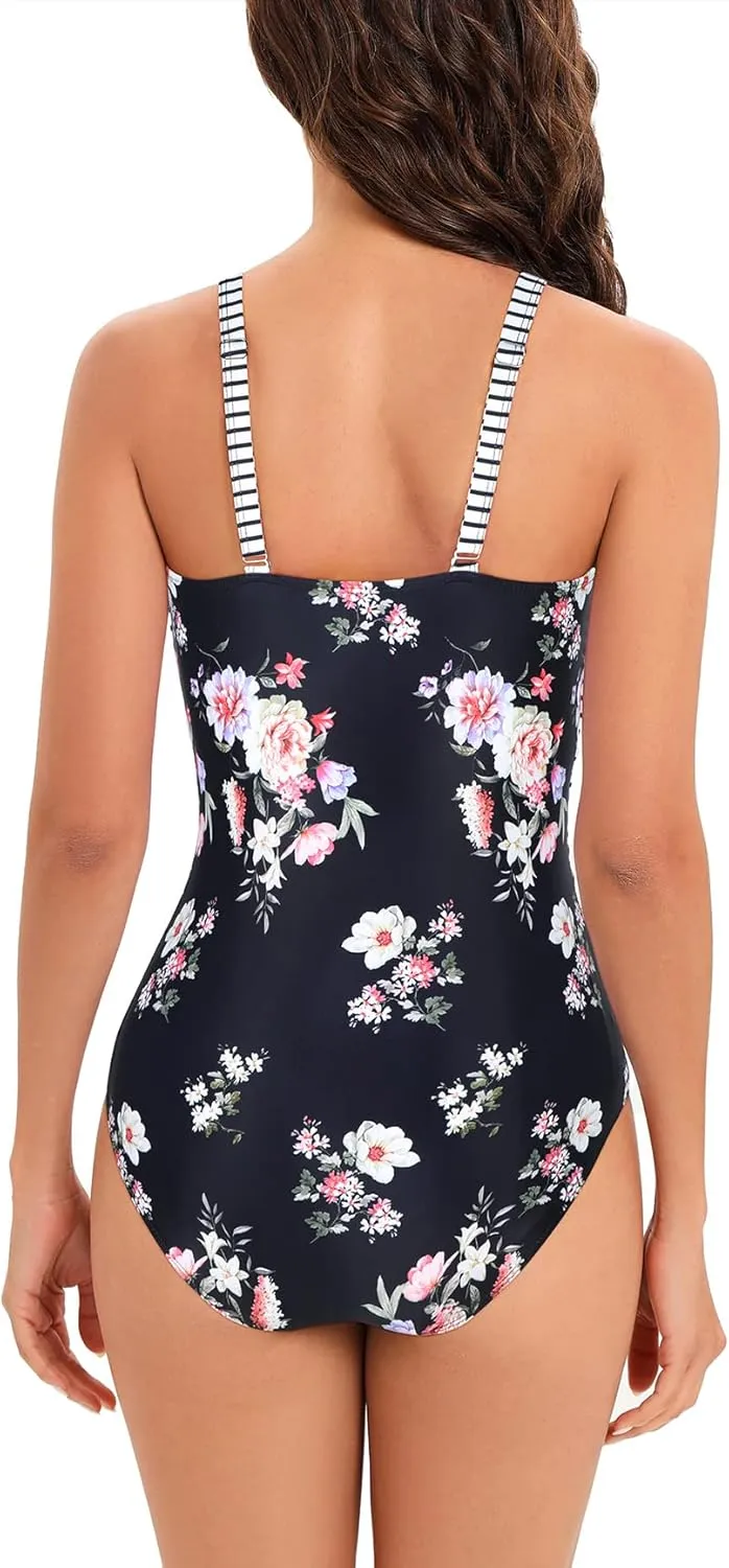 American Trends Swimsuit Women One Piece Tummy Control Bathing Suit for Women Modest V Neck Swimwear