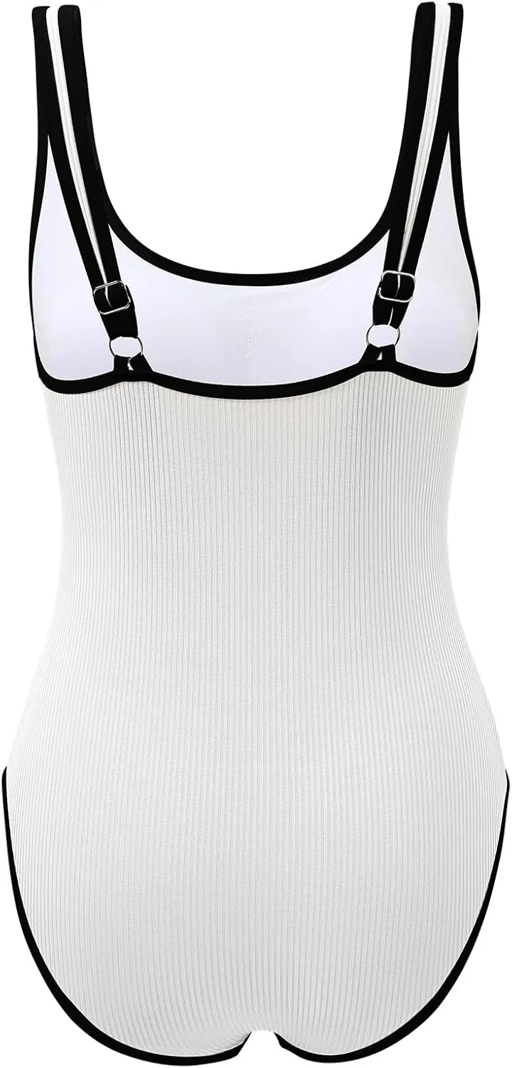 American Trends Women's Pink High Rise Solid One-Piece Swimsuit with Adjustable Strap and Pull On Closure