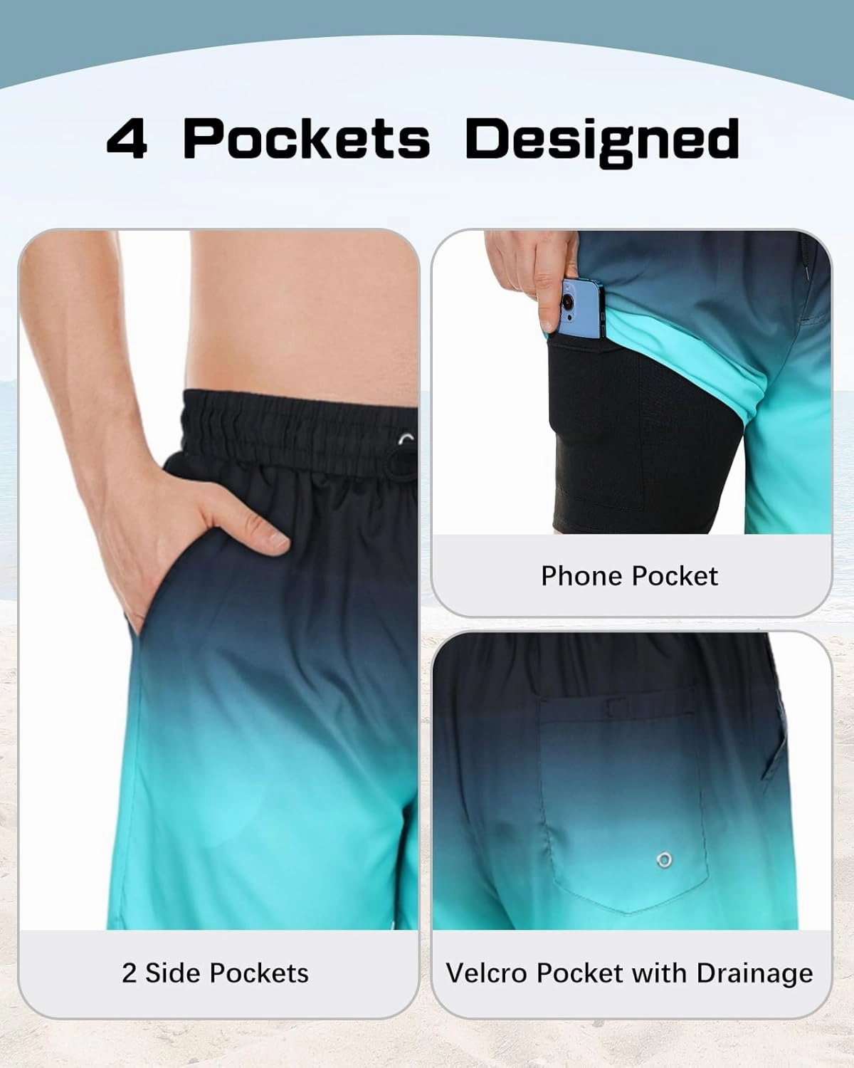 American Trends Men's Swim Trunks Board Shorts Quick Dry Mens Swimming Trunks with Compression Liner