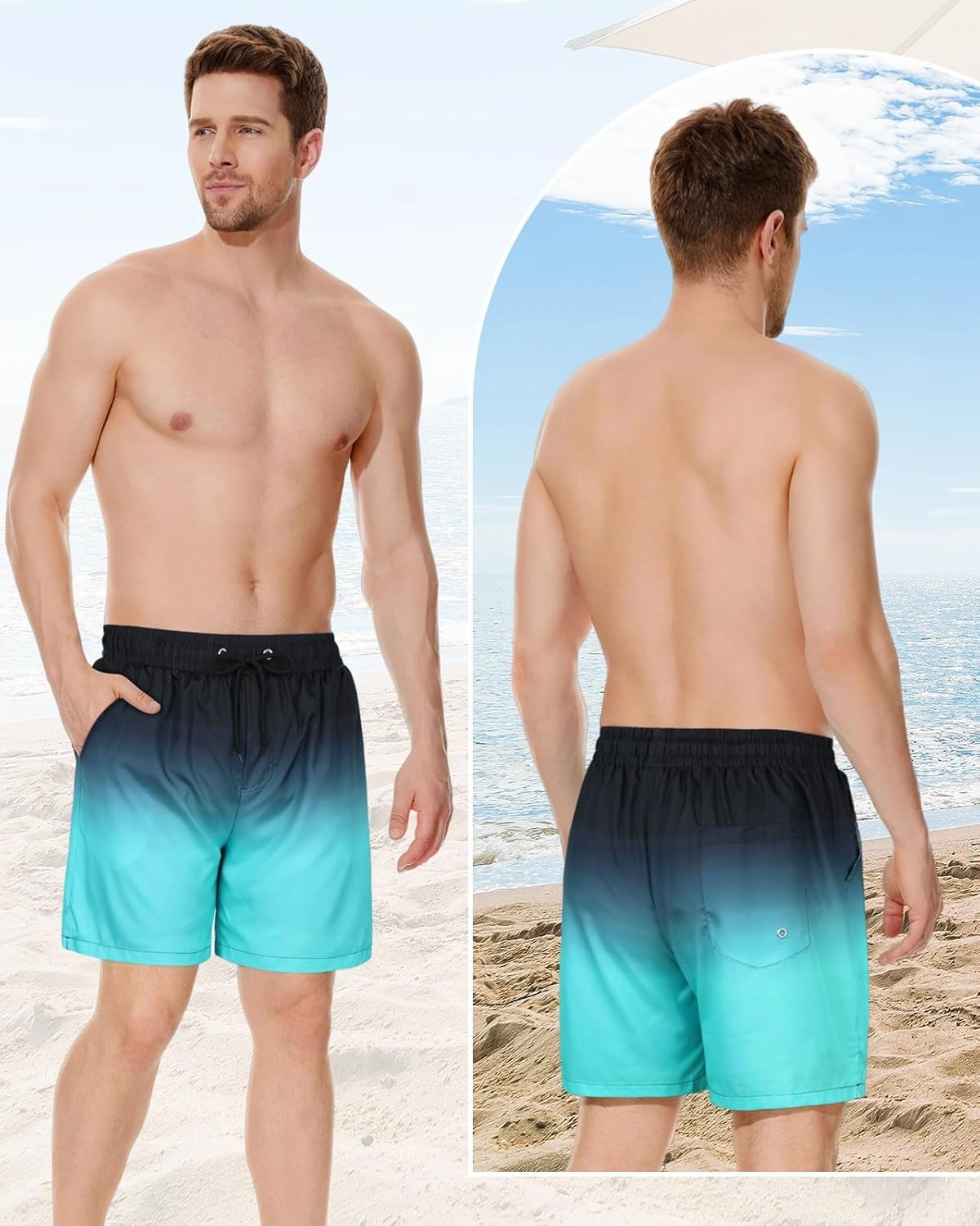 American Trends Men's Swim Trunks Board Shorts Quick Dry Mens Swimming Trunks with Compression Liner