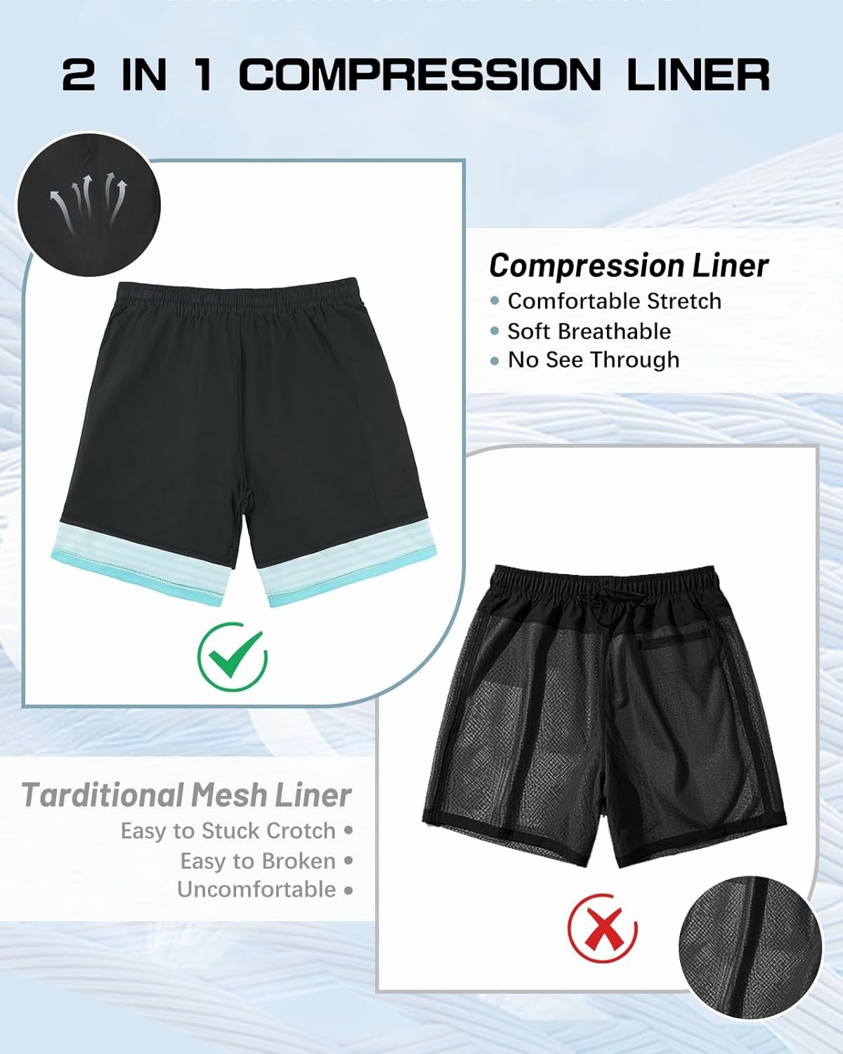 American Trends Men's Swim Trunks Board Shorts Quick Dry Mens Swimming Trunks with Compression Liner