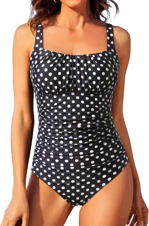 Aqua Eve One Piece Bathing Suit for Women Tummy Control Swimsuit Slimming Vintage Swimwear