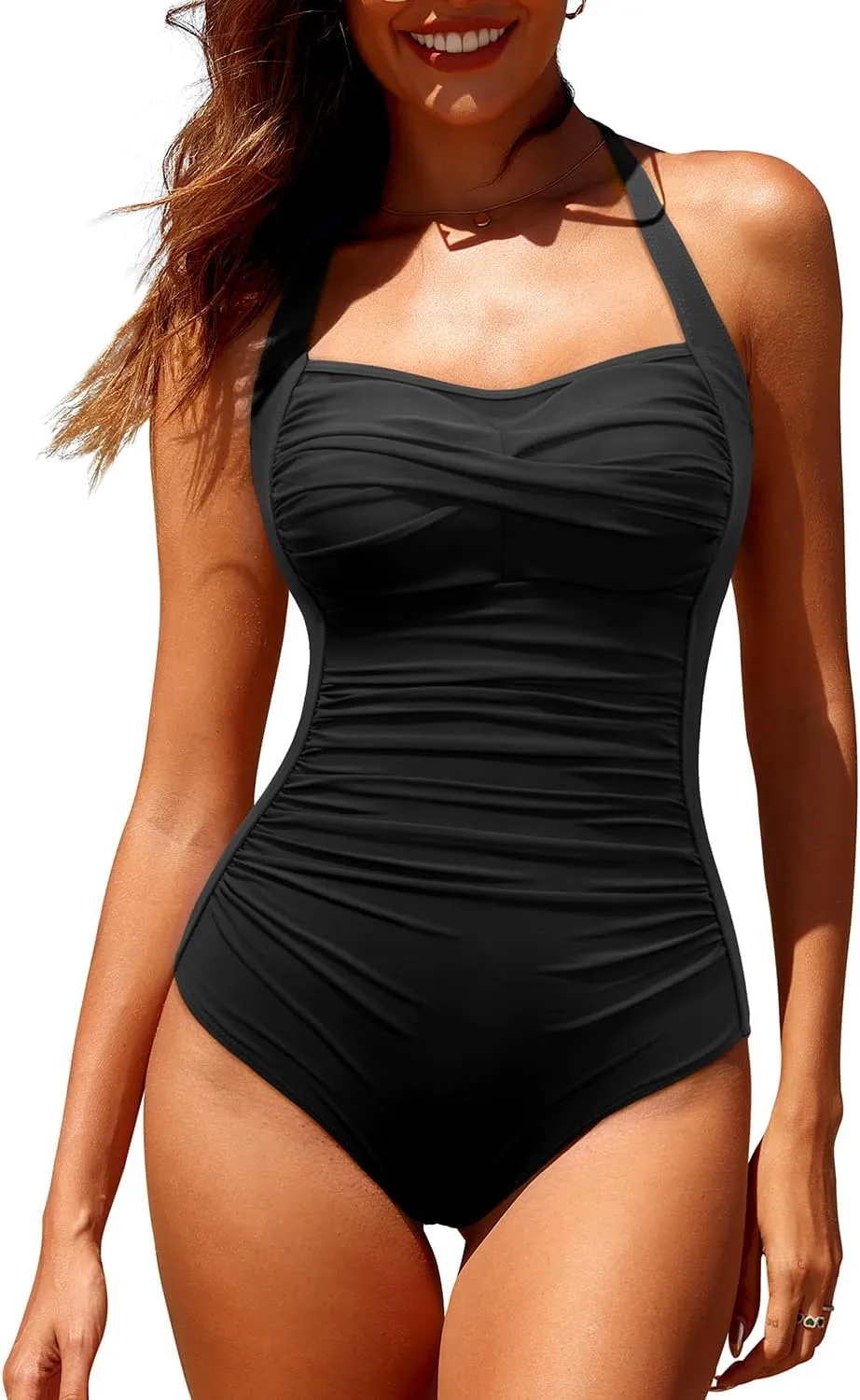 Aqua Eve One Piece Bathing Suit for Women Tummy Control Swimsuit Slimming Vintage Swimwear